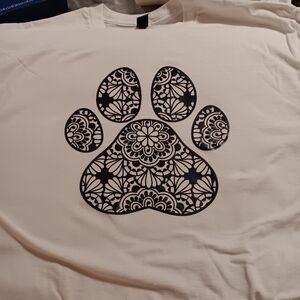 White T-Shirt with Black Paw Print Design